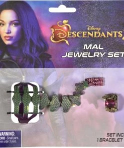 Disney Descendants 3 Mal Jewellery Set, Bracelet & Ring For Halloween, Red, One Size, 3-pc