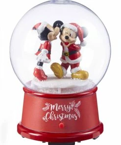 Disney Plastic Musical Christmas Decoration Mickey & Minnie Snow Globe, 4 3/4-in